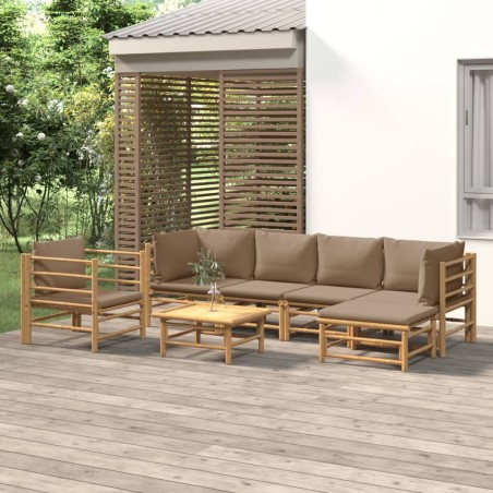 vidaXL Set de muebles de jardín 7 piezas bambú y cojines gris taupe