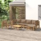 vidaXL Set de muebles de jardín 7 piezas bambú y cojines gris taupe vidaXL Set de muebles de jardín 7 piezas bambú y cojines gris taupe