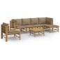 vidaXL Set de muebles de jardín 7 piezas bambú y cojines gris taupe vidaXL Set de muebles de jardín 7 piezas bambú y cojines gris taupe