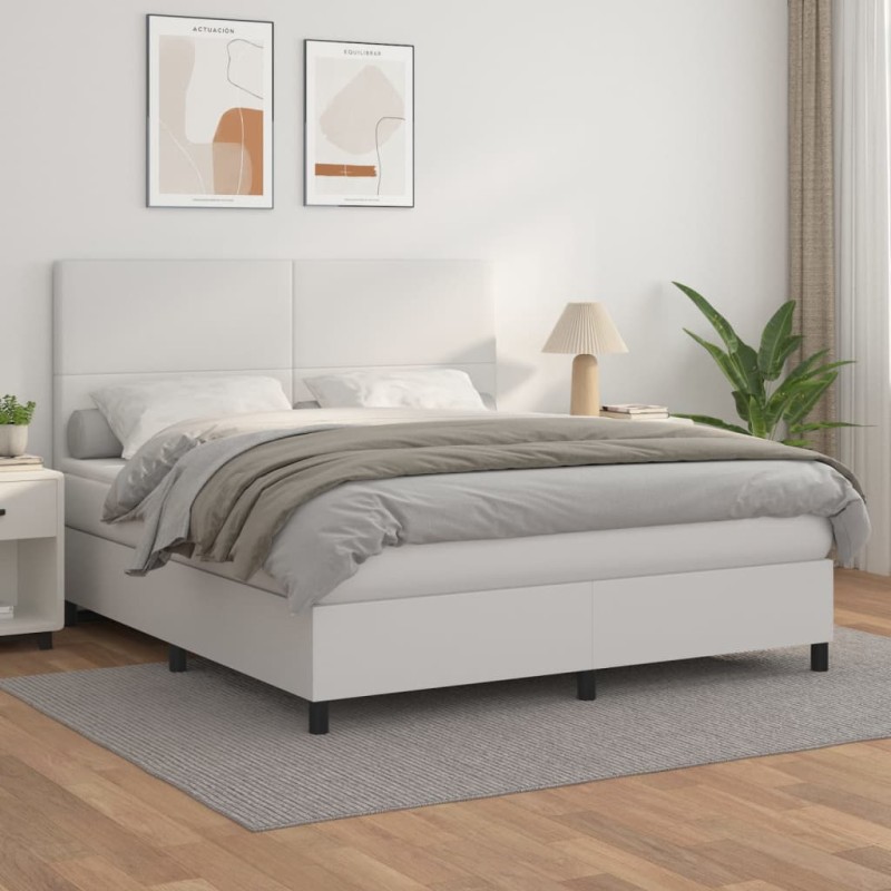 vidaXL Cama box spring con colchón cuero sintético blanco 180x200 cm vidaXL Cama box spring con colchón cuero sintético blanco 180x200 cm