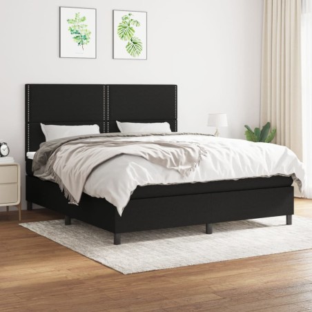 vidaXL Cama box spring con colchón tela negro 160x200 cm