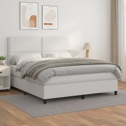 vidaXL Cama box spring con colchón cuero sintético blanco 160x200 cm