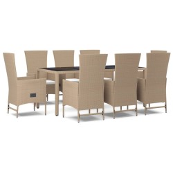 vidaXL Set comedor de jardín 9 pzas con cojines ratán sintético beige
