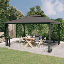 vidaXL Cenador con paredes laterales y techos dobles antracita 3x4 m