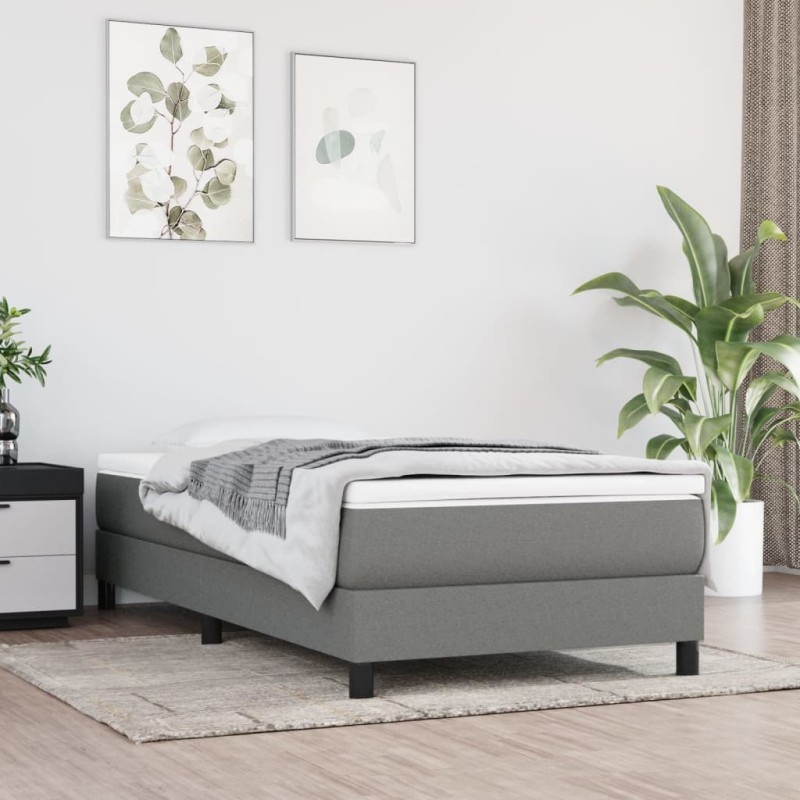vidaXL Cama box spring con colchón tela gris oscuro 100x200 cm