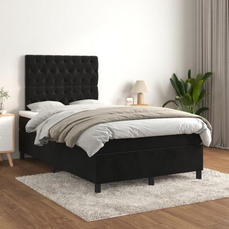 vidaXL Cama box spring con colchón terciopelo negro 120x200 cm