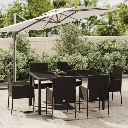 vidaXL Set de comedor de jardín 7 pzas y cojines ratán sintético negro