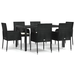 vidaXL Set de comedor de jardín 7 pzas y cojines ratán sintético negro