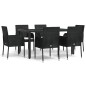 vidaXL Set de comedor de jardín 7 pzas y cojines ratán sintético negro vidaXL Set de comedor de jardín 7 pzas y cojines ratán sintético negro
