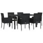 vidaXL Set de comedor de jardín 7 pzas y cojines ratán sintético negro vidaXL Set de comedor de jardín 7 pzas y cojines ratán sintético negro