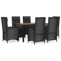 vidaXL Set de comedor de jardín 7 pzas y cojines ratán sintético negro