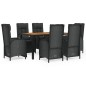 vidaXL Set de comedor de jardín 7 pzas y cojines ratán sintético negro vidaXL Set de comedor de jardín 7 pzas y cojines ratán sintético negro