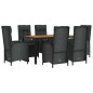 vidaXL Set de comedor de jardín 7 pzas y cojines ratán sintético negro vidaXL Set de comedor de jardín 7 pzas y cojines ratán sintético negro