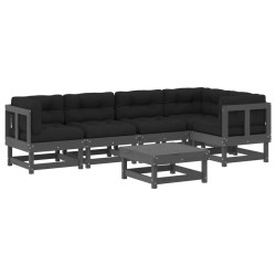 vidaXL Juego de muebles de jardín 6 pzas y cojines madera maciza gris