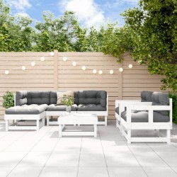 vidaXL Juego de muebles jardín 7 piezas y cojines madera maciza blanco