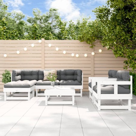 vidaXL Juego de muebles jardín 7 piezas y cojines madera maciza blanco