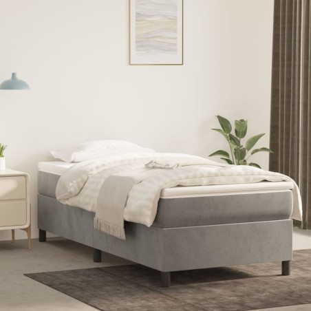 vidaXL Cama box spring con colchón terciopelo gris claro 90x190 cm