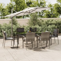 vidaXL Set comedor jardín 7 pzas y cojines ratán sintético negro gris