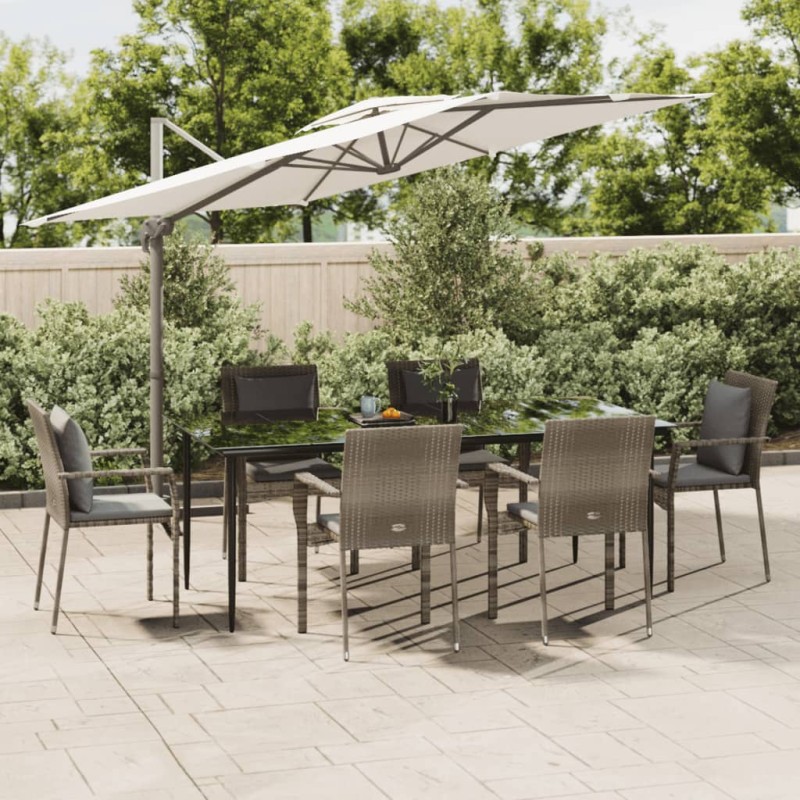 vidaXL Set comedor jardín 7 pzas y cojines ratán sintético negro gris vidaXL Set comedor jardín 7 pzas y cojines ratán sintético negro gris