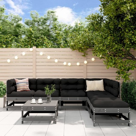 vidaXL Juego de muebles de jardín 7 pzas y cojines madera maciza gris