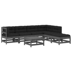 vidaXL Juego de muebles de jardín 7 pzas y cojines madera maciza gris