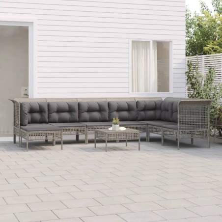 vidaXL Set de muebles de jardín 9 pzas y cojines ratán sintético gris