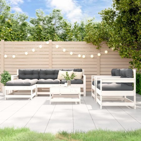 vidaXL Juego de muebles jardín 7 piezas y cojines madera maciza blanco
