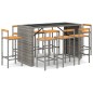 vidaXL Mesa bar y taburetes jardín 7 pzas madera acacia ratán PE gris vidaXL Mesa bar y taburetes jardín 7 pzas madera acacia ratán PE gris