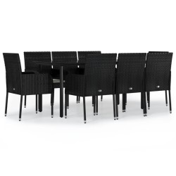 vidaXL Set de comedor de jardín 9 pzas y cojines ratán sintético negro