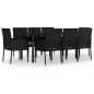 vidaXL Set de comedor de jardín 9 pzas y cojines ratán sintético negro