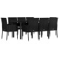 vidaXL Set de comedor de jardín 9 pzas y cojines ratán sintético negro