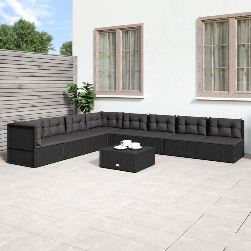 vidaXL Set de muebles de jardín 8 pzas y cojines ratán sintético negro vidaXL Set de muebles de jardín 8 pzas y cojines ratán sintético negro