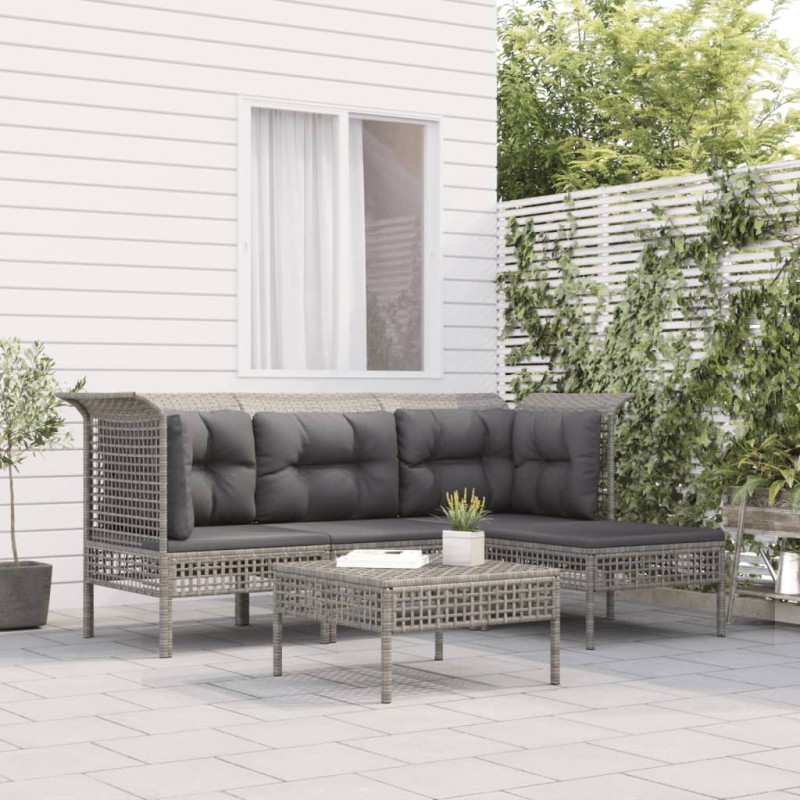 vidaXL Set de muebles de jardín 5 pzas y cojines ratán sintético gris vidaXL Set de muebles de jardín 5 pzas y cojines ratán sintético gris