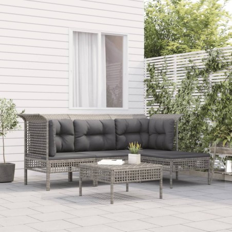 vidaXL Set de muebles de jardín 5 pzas y cojines ratán sintético gris