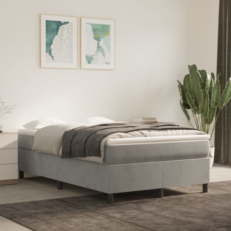 vidaXL Cama box spring con colchón terciopelo gris claro 120x200 cm vidaXL Cama box spring con colchón terciopelo gris claro 120x200 cm