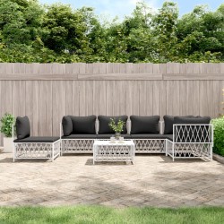 vidaXL Juego de muebles de jardín 7 piezas con cojines acero blanco
