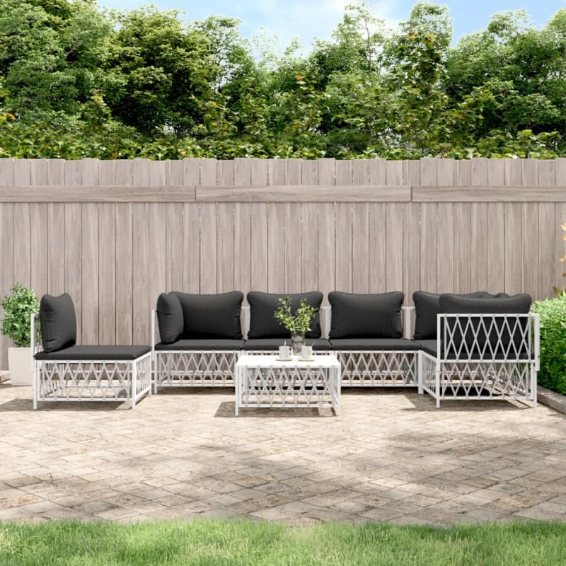vidaXL Juego de muebles de jardín 7 piezas con cojines acero blanco