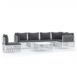 vidaXL Juego de muebles de jardín 7 piezas con cojines acero blanco