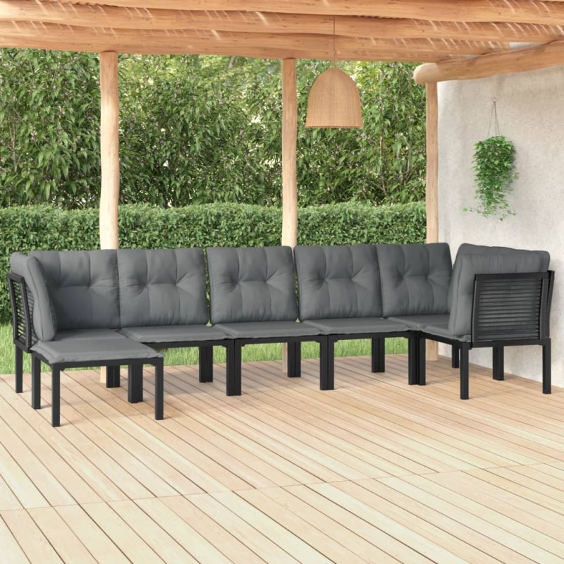 vidaXL Juego de muebles de jardín 7 pzas ratán sintético negro y gris vidaXL Juego de muebles de jardín 7 pzas ratán sintético negro y gris