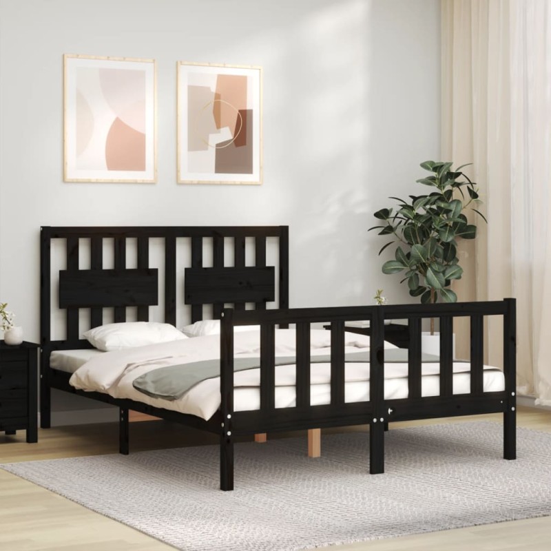 vidaXL Estructura de cama con cabecero madera maciza negro 120x200 cm vidaXL Estructura de cama con cabecero madera maciza negro 120x200 cm
