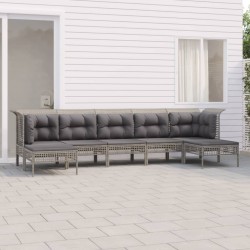 vidaXL Set de muebles de jardín 7 pzas y cojines ratán sintético gris