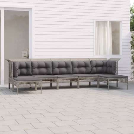 vidaXL Set de muebles de jardín 7 pzas y cojines ratán sintético gris