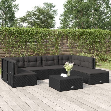 vidaXL Set de muebles de jardín y cojines 7 pzas ratán sintético negro