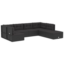 vidaXL Set de muebles de jardín y cojines 7 pzas ratán sintético negro