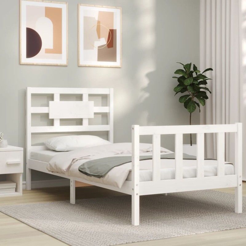 vidaXL Estructura de cama con cabecero madera maciza blanco vidaXL Estructura de cama con cabecero madera maciza blanco