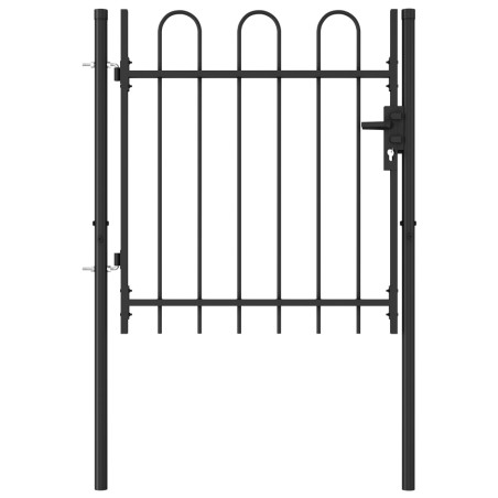 vidaXL Cancela de valla con una puerta y arcos acero negro 1x1 m