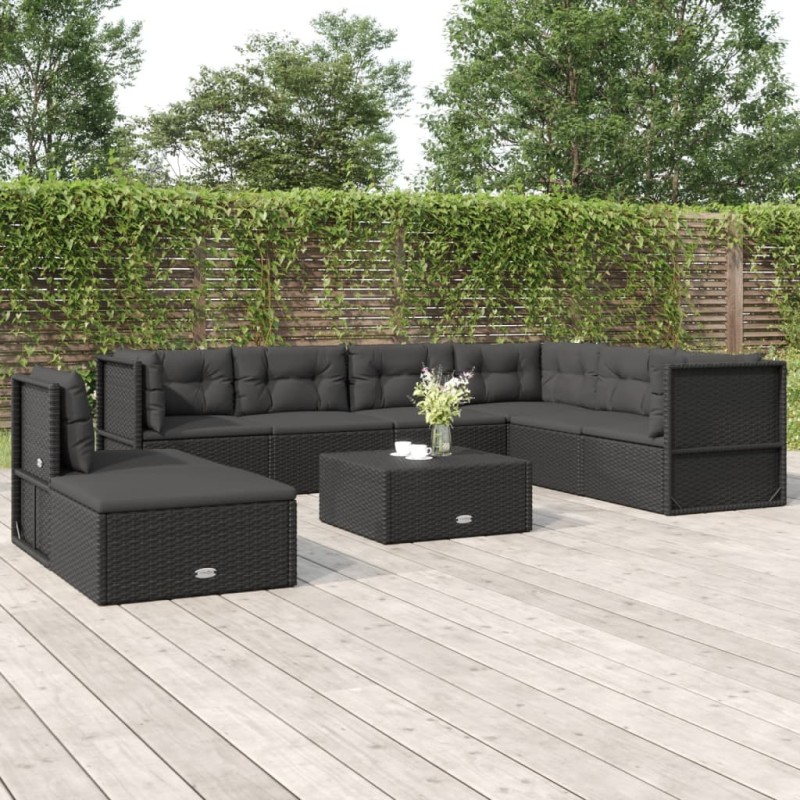 vidaXL Set de muebles de jardín 8 pzas y cojines ratán sintético negro vidaXL Set de muebles de jardín 8 pzas y cojines ratán sintético negro