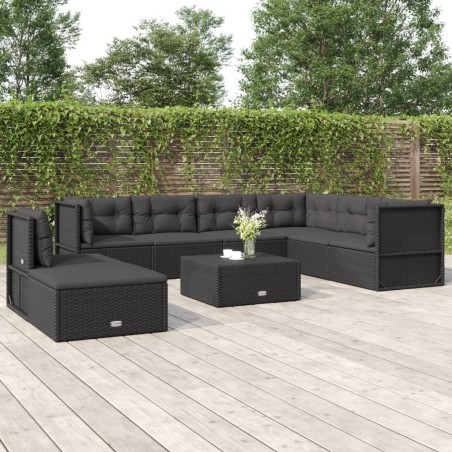 vidaXL Set de muebles de jardín 8 pzas y cojines ratán sintético negro