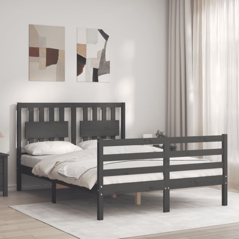 vidaXL Estructura de cama con cabecero madera maciza gris 140x190 cm vidaXL Estructura de cama con cabecero madera maciza gris 140x190 cm