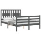 vidaXL Estructura de cama con cabecero madera maciza gris 140x190 cm vidaXL Estructura de cama con cabecero madera maciza gris 140x190 cm